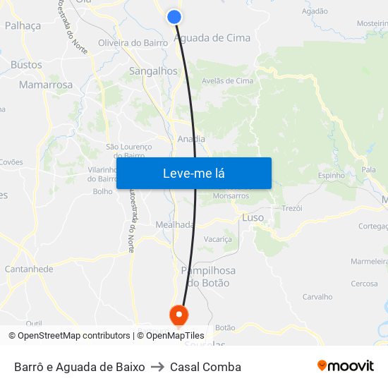 Barrô e Aguada de Baixo to Casal Comba map