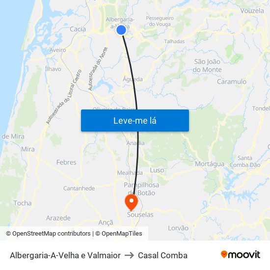 Albergaria-A-Velha e Valmaior to Casal Comba map