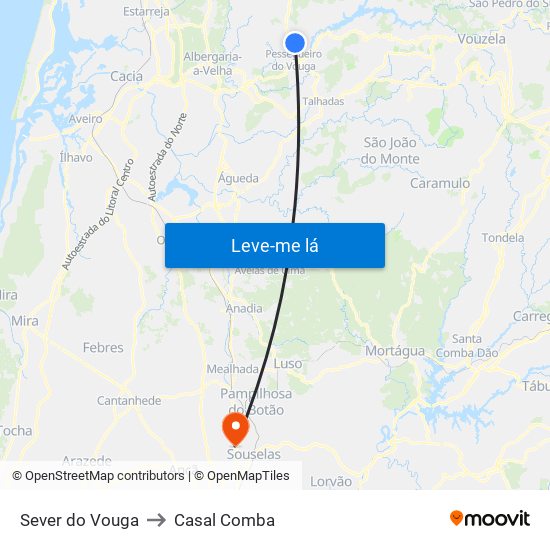 Sever do Vouga to Casal Comba map