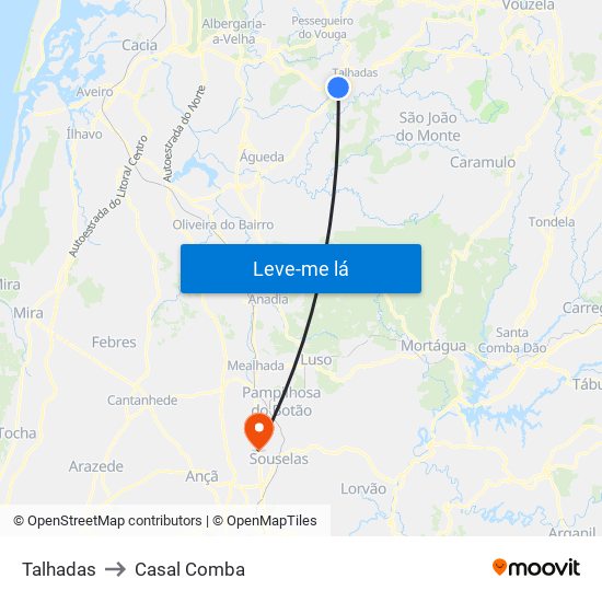 Talhadas to Casal Comba map