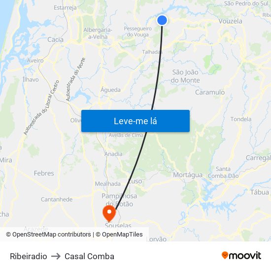 Ribeiradio to Casal Comba map