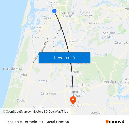 Canelas e Fermelã to Casal Comba map
