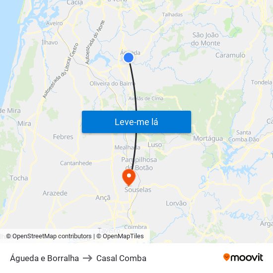 Águeda e Borralha to Casal Comba map