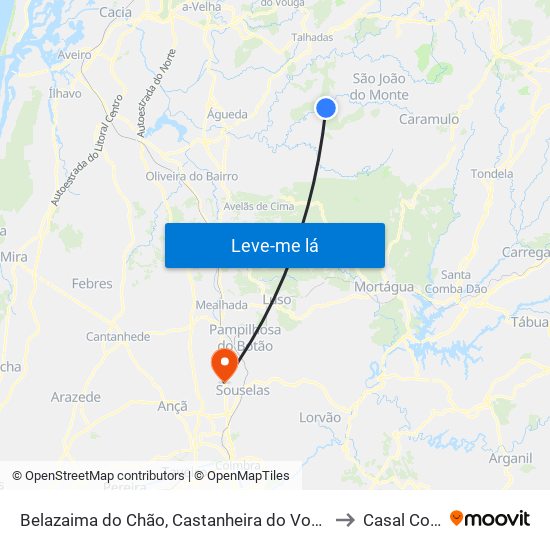 Belazaima do Chão, Castanheira do Vouga e Agadão to Casal Comba map