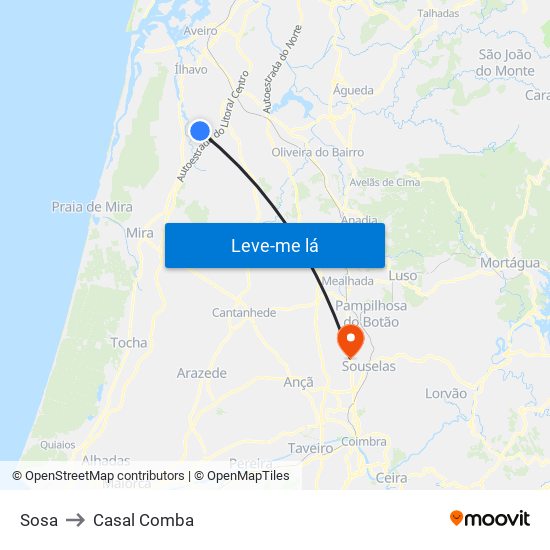 Sosa to Casal Comba map
