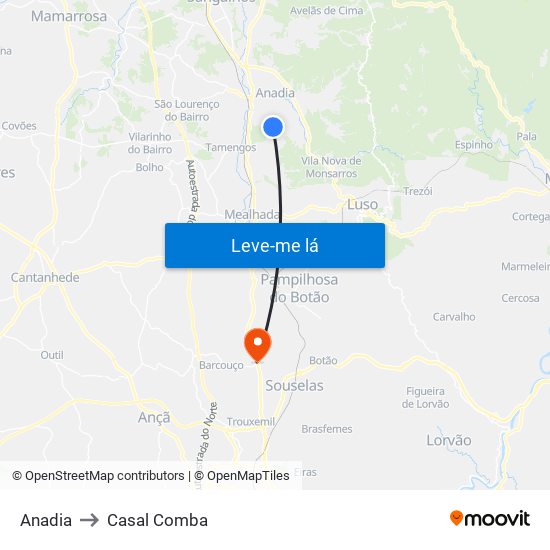 Anadia to Casal Comba map