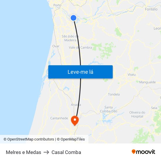 Melres e Medas to Casal Comba map