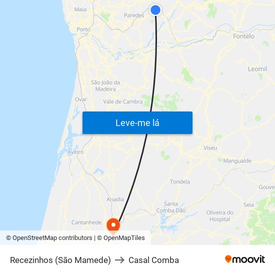 Recezinhos (São Mamede) to Casal Comba map