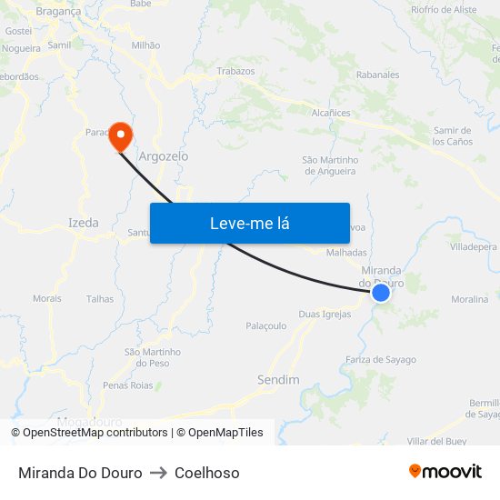 Miranda Do Douro to Coelhoso map