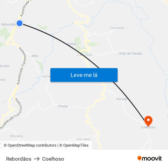 Rebordãos to Coelhoso map