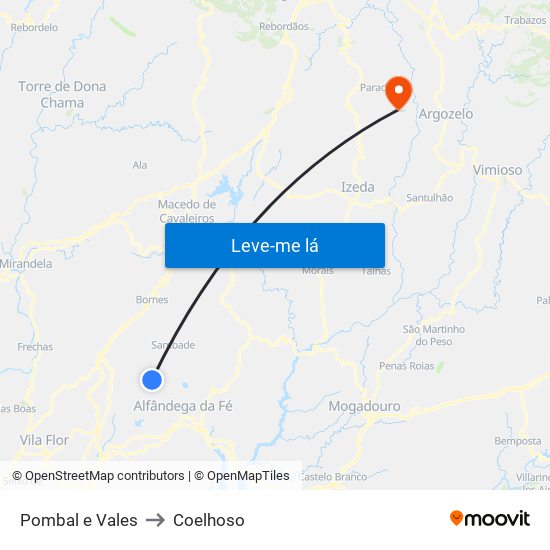 Pombal e Vales to Coelhoso map