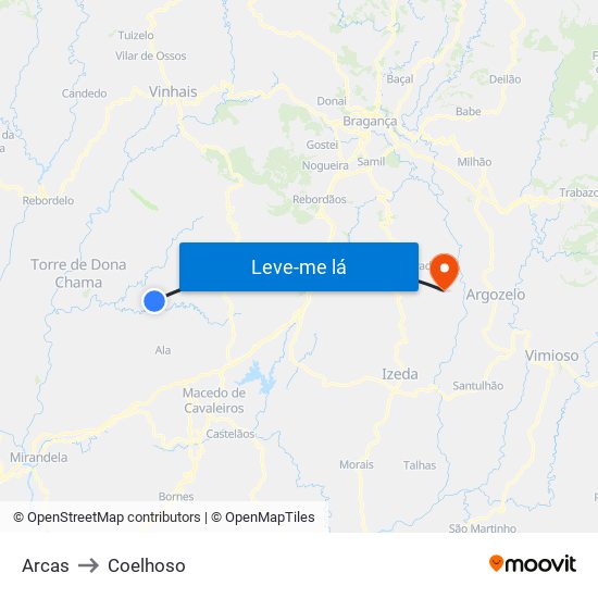 Arcas to Coelhoso map
