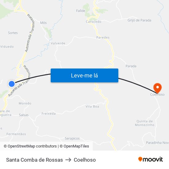 Santa Comba de Rossas to Coelhoso map