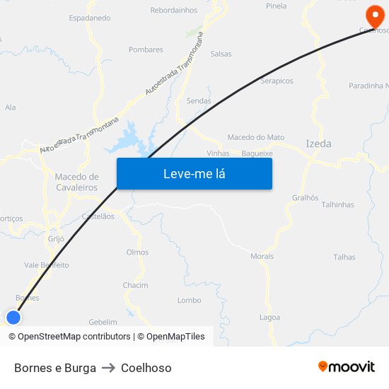 Bornes e Burga to Coelhoso map