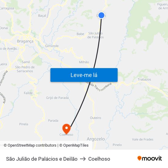 São Julião de Palácios e Deilão to Coelhoso map