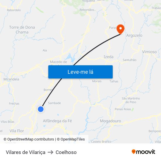Vilares de Vilariça to Coelhoso map