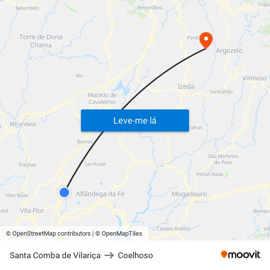 Santa Comba de Vilariça to Coelhoso map
