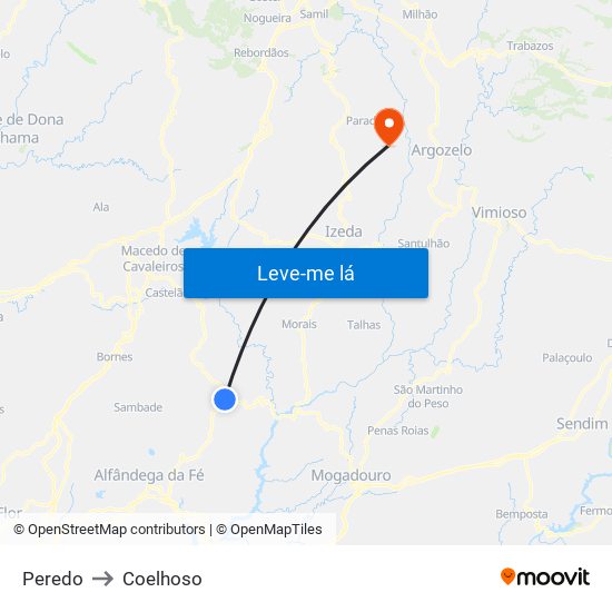 Peredo to Coelhoso map