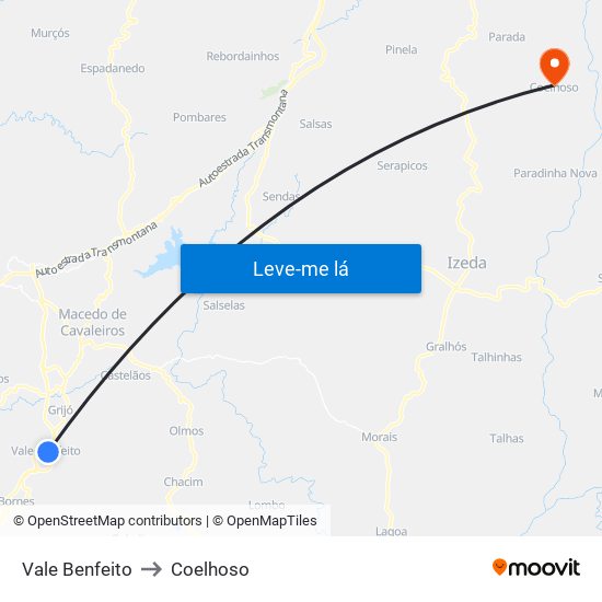Vale Benfeito to Coelhoso map