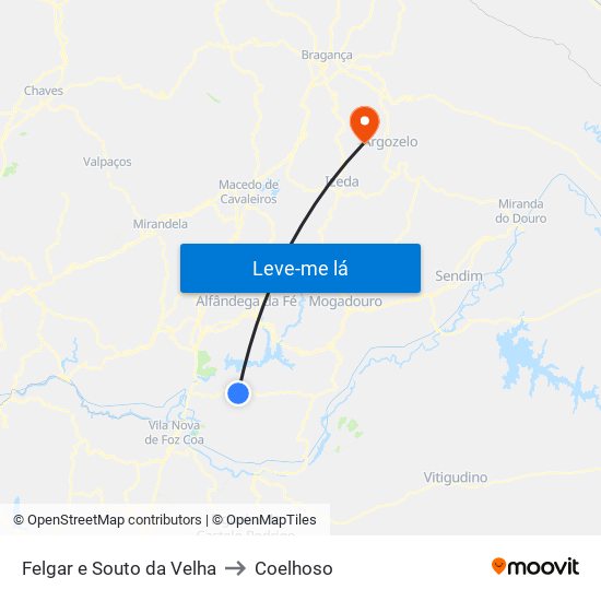 Felgar e Souto da Velha to Coelhoso map