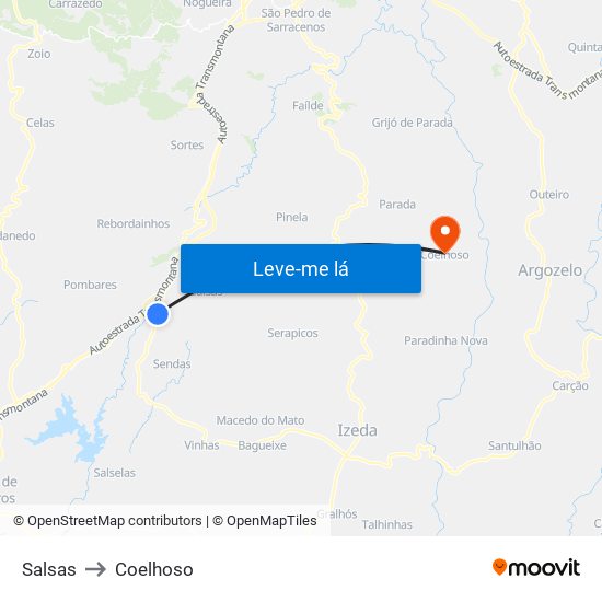 Salsas to Coelhoso map