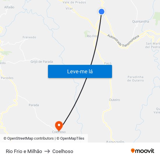 Rio Frio e Milhão to Coelhoso map