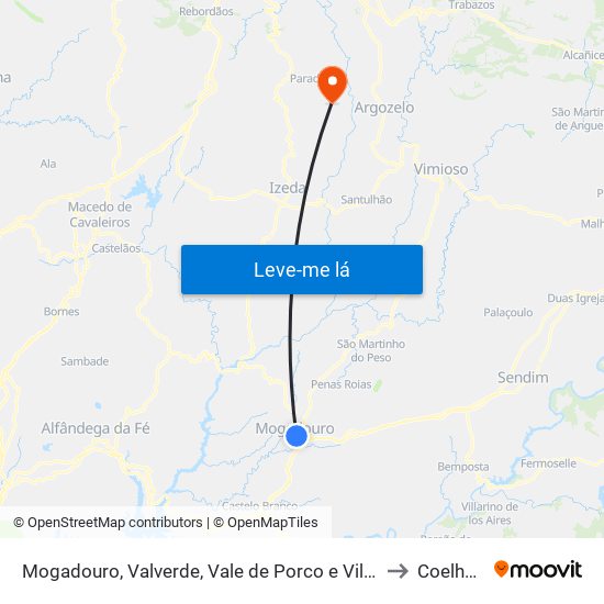 Mogadouro, Valverde, Vale de Porco e Vilar de Rei to Coelhoso map