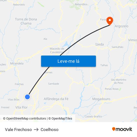 Vale Frechoso to Coelhoso map