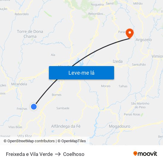 Freixeda e Vila Verde to Coelhoso map