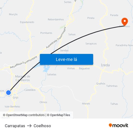 Carrapatas to Coelhoso map