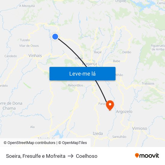 Soeira, Fresulfe e Mofreita to Coelhoso map