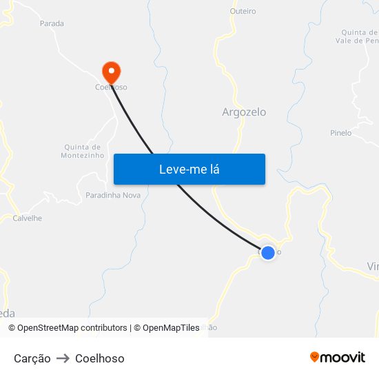 Carção to Coelhoso map