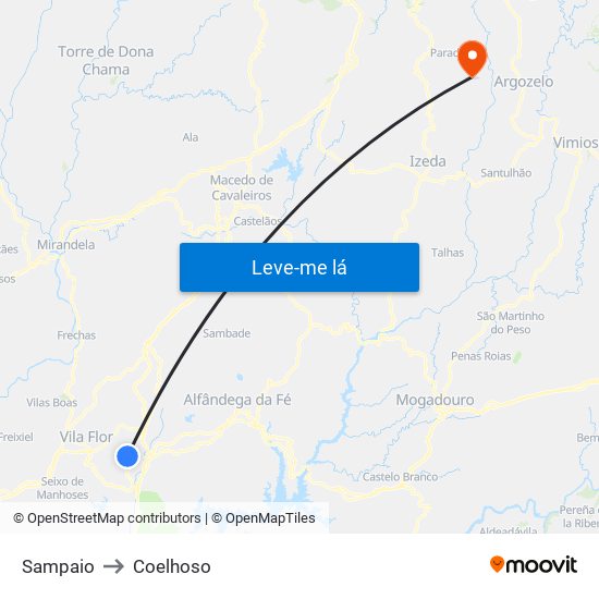 Sampaio to Coelhoso map