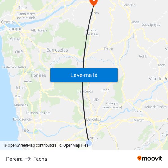 Pereira to Facha map
