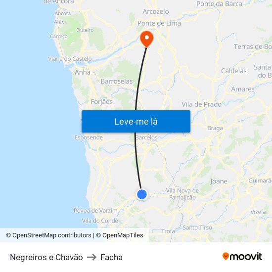 Negreiros e Chavão to Facha map