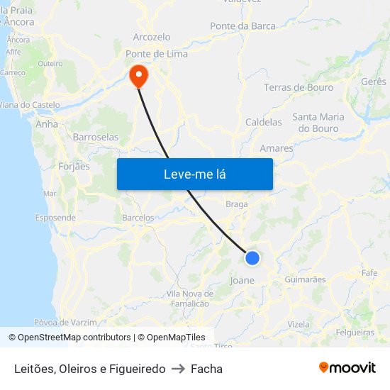 Leitões, Oleiros e Figueiredo to Facha map