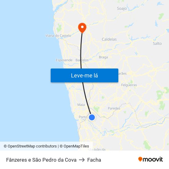 Fânzeres e São Pedro da Cova to Facha map