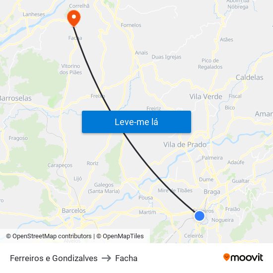 Ferreiros e Gondizalves to Facha map