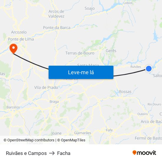 Ruivães e Campos to Facha map