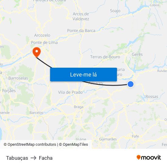 Tabuaças to Facha map