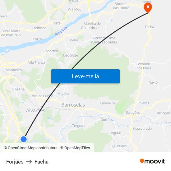 Forjães to Facha map