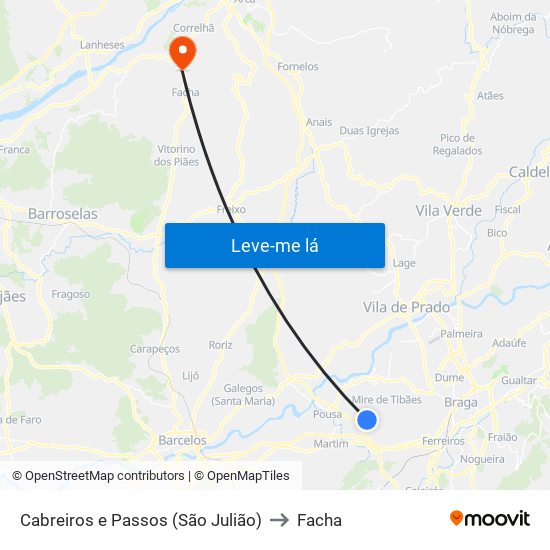 Cabreiros e Passos (São Julião) to Facha map