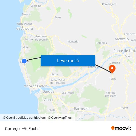 Carreço to Facha map