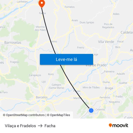 Vilaça e Fradelos to Facha map