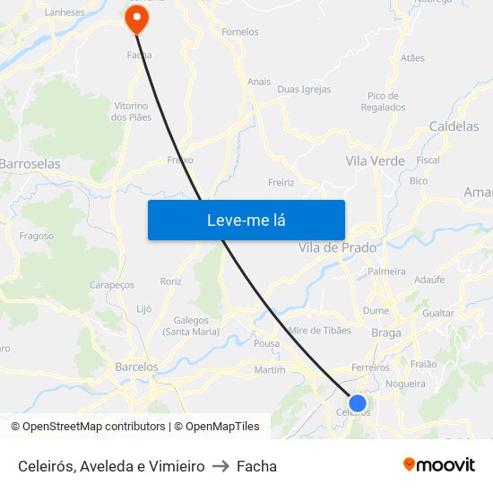 Celeirós, Aveleda e Vimieiro to Facha map