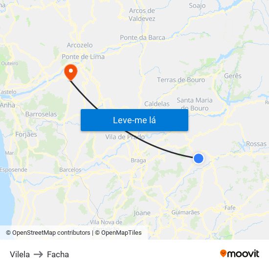 Vilela to Facha map
