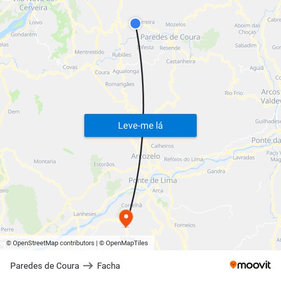 Paredes de Coura to Facha map