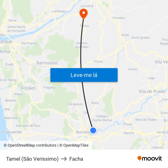 Tamel (São Veríssimo) to Facha map
