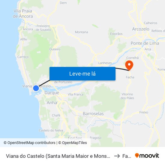 Viana do Castelo (Santa Maria Maior e Monserrate) e Meadela to Facha map