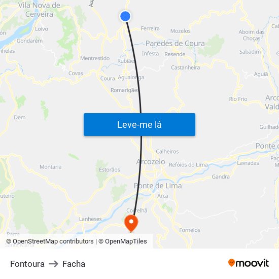 Fontoura to Facha map